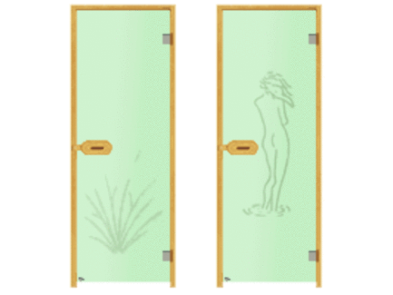 Дверь Harvia STG 8x19 сосна, стекло зеленое, рисунок